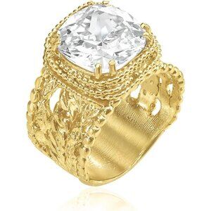 Women's  Gold Over Sterling Silver Statement Zirconia Granule Multi Strand Ring